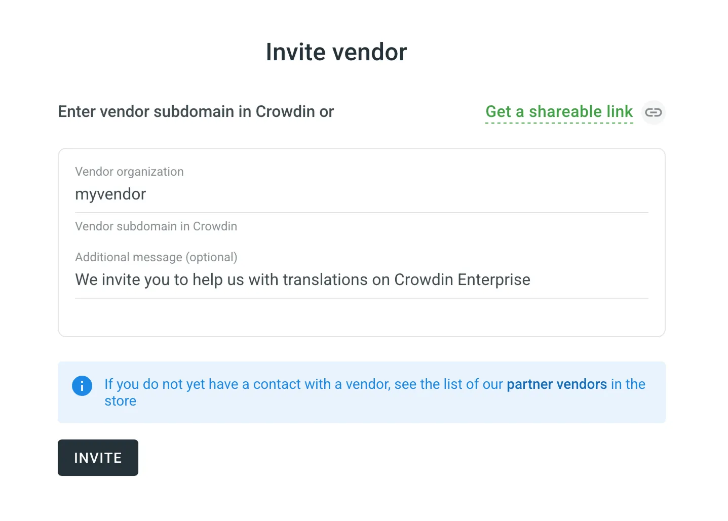 Vendor invite form